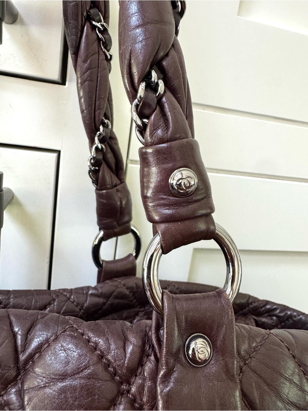 CHANEL Vintage Quilted Leather XL Tote Deep Plum Slouchy Shoulder Bag - Picture 11 of 14